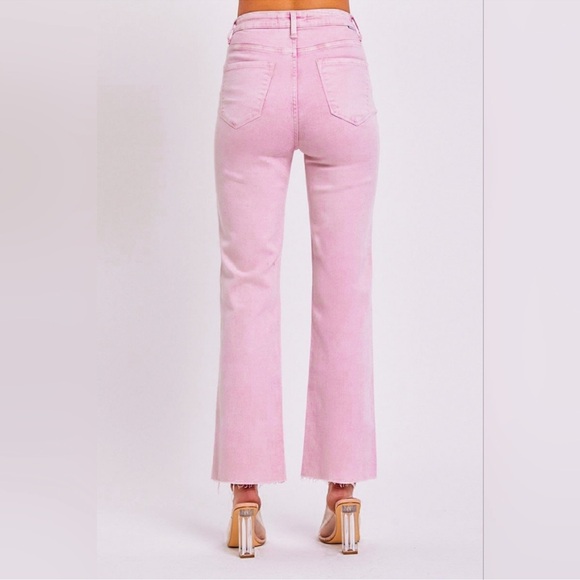 NWT Risen Los Angeles High Rise Raw Hem Slit Straight Jeans In Acid Pink 💗 - Picture 4 of 12